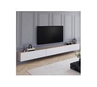 Meuble TV 300 cm suspendu ELIO 3 portes bois et blanc