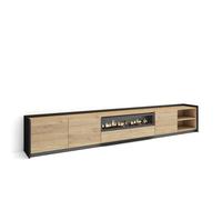 Meuble TV, 310x37x50cm, Cheminée électrique au centre, LED, Chêne et noir, RF4860