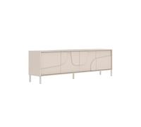 Meuble TV 4 portes laqué beige façade relief piètement métal - EGERIE -