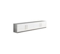 Meuble TV 4 Portes Moderne Laqué Blanc et Marbre Poignées en Métal - CLARK -