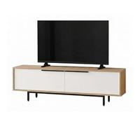 Meuble TV 65 Pouces 2 Portes 2 Niches Chêne et Blanc L 160 H 45.1 P 35.5 cm
