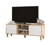 Meuble TV 65 Pouces 2 Portes 4 Niches Chêne et Blanc L 160 H 59.1 P 40 cm