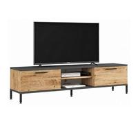 Meuble TV 65 Pouces 2 Portes 4 Niches Chêne et Gris L 160 H 39.1 P 35 cm