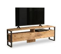 Meuble TV 70 Pouces 2 Portes 4 Niches Chêne Pieds Métal L 180 H 56.1 P 36 cm