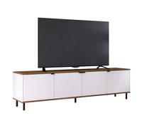 Meuble TV 80 pouces ACTUAL DIFFUSION - 4 portes 4 niches blanc & imitation châtaignier 183 x 38 x 49 cm