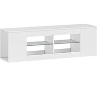 Meuble TV à 6 étagères, 2 supports à verres, 140 cm, blanc