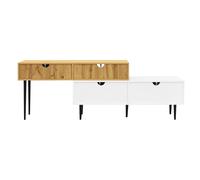 Meuble TV à longueur réglable, design modulaire en 2 parties, 130-220x30x63,4 cm, Couleur naturelle