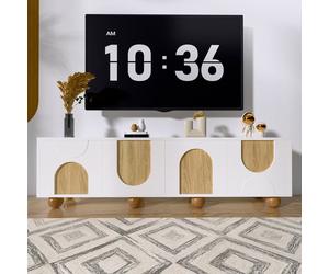 Meuble TV à quatre portes, design minimaliste moderne, 175 x 38 x 50 cm, grain de bois rétro, meuble bas, à la fois beau et