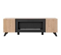 Meuble TV - AC-DÉCO - Liam - Cheminée artificielle - 2 portes - Aluminium - Beige