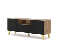 Meuble TV - AC-Déco - Ravenna - 2 portes - 1 tiroir - Pieds dorés - Beige/Noir - L 150 cm
