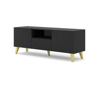 Meuble TV - AC-Déco - Ravenna - 2 portes - 1 tiroir - Pieds dorés - Noir - L 150 cm