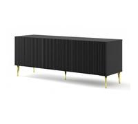 Meuble TV - AC-DÉCO - Ravenna - 3 portes en bois - Noir mat - Pieds dorés - L 150 x P 42 x H 56 cm