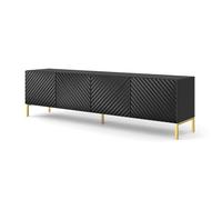Meuble TV - AC-Déco - Surf - 4 portes - Noir brillant - Design contemporain - 200 cm