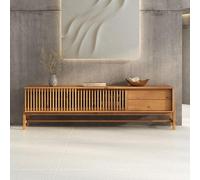 Meuble TV ADAMO L 180 cm en Bois Massif Couleur Chêne avec 2 Portes Coulissantes, 2 Tiroirs, Pour TV jusqu'à 203 cm (80"")