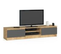 Meuble TV AKORD - Chêne Artisan - 160 cm - 2 portes - Gris graphite mat - 2 étagères