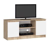 Meuble TV AKORD - Chêne Sonoma - 120 cm - Blanc mat - 2 portes - 2 étagères