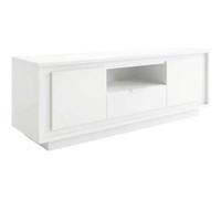 Meuble TV AZONTO 2 portes 1 tiroir 1 niche blanc laqué piètement socle 184x50xH58cm