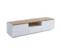 Vente-unique - Meuble TV Amani avec 2 Portes et 1 tiroir - MDF Blanc laqué et chêne Naturel, Design Moderne et élégant, Grand Espace de Rangement pour Salon Contemporain, Finition de qualité