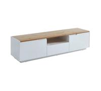 Vente-unique - Meuble TV Amani avec 2 Portes et 1 tiroir - MDF Blanc laqué et chêne Naturel, Design Moderne et élégant, Grand Espace de Rangement pour Salon Contemporain, Finition de qualité