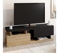 IDMarket - Meuble TV ANGULO 140 cm, 2 portes, effet bois et noir