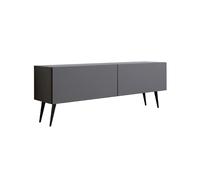 3E 3xE living.com Meuble TV : Deux Portes, Deux étagères, Couleur : Anthracite, Pieds Noirs D : L : 140 cm, H : 52 cm, P : 32 cm