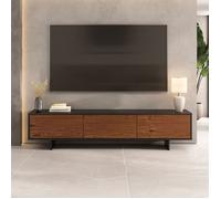 IDIMEX Meuble TV ARTO L 184 cm avec 3 Portes en Bois Couleur Noir et Châtaignier, pour Téléviseur de 32 à 80 Pouces, Rangement Bas pour Salon Moderne, Ouverture Push-to-Open