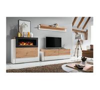 Meuble TV - ASM - Queens - Buffet avec cheminée bio - Système d'ouverture push-click - Beige