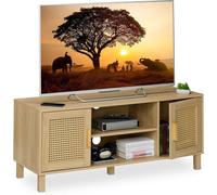 Meuble TV - Aspect rotin - Compatible avec les téléviseurs jusqu'à 50 pouces - Aspect bois - Style rétro - 48 x 115 x 40 cm - Meuble pour télévision - Naturel