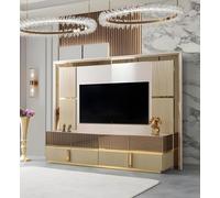 Meuble TV au design moderne avec façade texturée et détails en verre