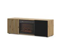 Meuble TV Auris 150 cm avec cheminée en chêne artisan et mat noir