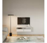 Selsey Meuble TV Suspendu Bois 100 cm Finition Blanc Design Minimaliste et Fonctionnel Idéal pour Intérieurs Modernes 2 Abattants et Niches Ouvertes