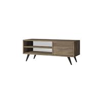 Meuble TV avec 2 niches de rangement ouvertes et une porte abattante en panneaux de particules - Marron