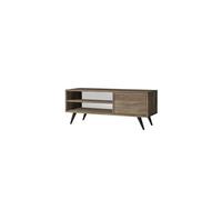 Meuble TV avec 2 niches de rangement ouvertes et une porte abattante en panneaux de particules - Marron