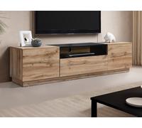 Meuble TV avec 2 portes, 1 tiroir et 1 niche - Naturel clair et Noir - CEMILINA