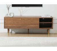Meuble TV avec 2 portes et 2 niches placage noyer - Naturel et doré - PARIOMA