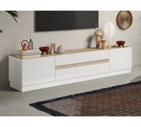 Vente-unique Meuble TV FIRENZE 2 portes 2 tiroirs Blanc laqué Chêne Cadiz 205x40x44 cm