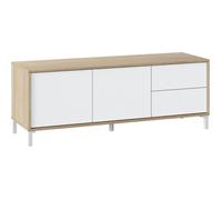 Meuble TV avec 2 portes et 2 tiroirs coloris chêne canadien - blanc artic - Longueur 47 x Hauteur 130 x Profondeur 41 cm