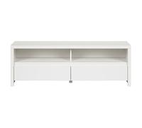 Meuble TV avec 2 tiroirs et une étagère, coloris Blanc/Blanc Mat - Longueur 143,5 x Hauteur 48,5 x Profondeur 40,5 cm - -