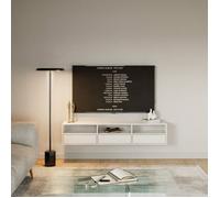 Selsey Meuble TV Suspendu 150 cm Blanc 3 Abattants & Niches Ouvertes Design Moderne & Fonctionnel pour Intérieur Contemporain