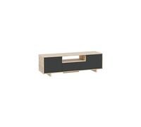 Meuble TV avec 3 portes coloris chene canadien / gris anthracite - Hauteur 46 x Largeur 150 x Profondeur 41 cm --