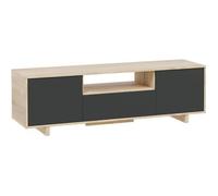 Meuble TV avec 3 portes coloris chêne canadien - gris anthracite - Hauteur 46 x Largeur 150 x Profondeur 41 cm