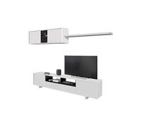 Meuble TV avec 3 portes et 1 Niche de rangement coloris blanc brillant / gris anthracite - H46 x L200 x P41 cm --
