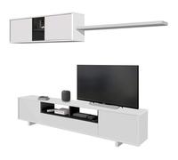 Meuble TV avec 3 portes et 1 Niche de rangement coloris blanc brillant - gris anthracite - H46 x L200 x P41 cm