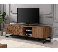 Meuble TV avec 3 portes et 2 niches - MDF - Naturel et noir - CARATANA