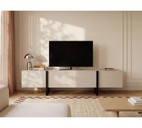 Meuble TV avec 4 portes en MDF - Beige et Noir - LUVONIA