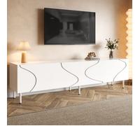 Meuble TV avec 4 portes push-to-open, passe-cables, pieds en metal, PB et MDF blanc pour salon 170×35×50 cm - UVRION