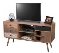 Meuble TV avec 4 tiroirs et 1 porte motifs géométriques BAOBAB - CaliCosy Marron
