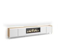 Meuble TV - Avec cheminée électrique XXL au centre - 315x35x61cm - Pour les TV jusqu'à 80"" - LED - Blanc et Chêne Soft - RF4785