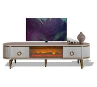 Meuble TV avec cheminée, LED à changement de couleur et système audio intégré