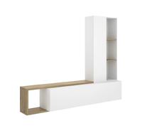 Meuble TV avec colonne de rangement de 3 étagères ouvertes et caisson horizontal